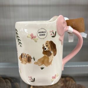 Rae Dunn x Disney x Lady & the Tramp PUPPY LOVE Mug with pink bow handle